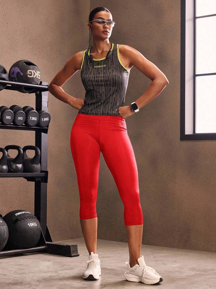 Powerista 红色带口袋卡普里紧身裤 女士红色卡普里裤 瑜伽裤 - 紅色 - 查看 7