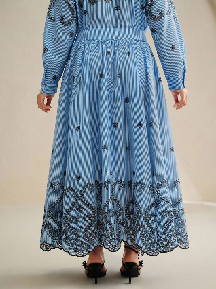 Gestreifte bestickte Rock in Große Größen, geeignet für Frühling, Festivals, Feiertage, Urlaub, elegante Kleider für Frauen