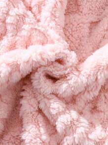 SHEIN Playful Pals Baby Girl Textured Fleece Long Sleeve Single-Breasted Casual Hooded Jacket Fall Winter - Pink - View 4