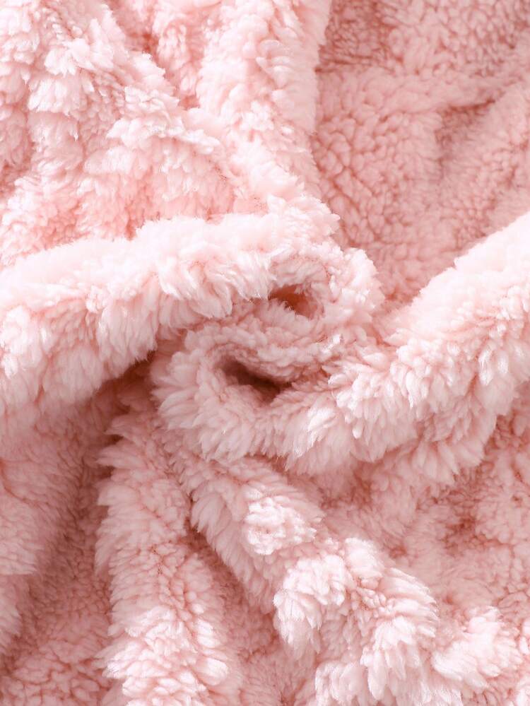 SHEIN Playful Pals 女婴纹理羊毛长袖单排扣休闲连帽夹克 - 粉色 - 查看 4