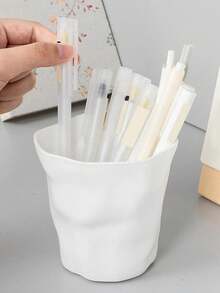 SHEIN 1PC  Minimalist Style Pure White Creative Art Personalized Pen Holder Learning Stationery Storage Bin Makeup Brush Holder Desktop Garbage Bin Desktop Fruit Shell Storage Basin - White - View 5