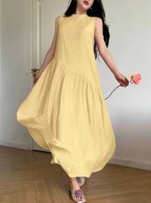 Feyla 不对称宽松舒适度假百搭无袖夏装 - 淡黃色 - 查看 6