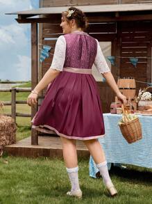 SHEIN Frenchy Elegantes Vintage-Spitzen-Patchwork-Dirndl ohne Ärmel in Große Größen, Deutsch, Oktoberfest, Traditionelles Kleid, Dirndl - Verschiedenfarbig - Übersicht 2