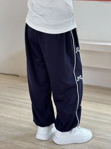 SHEIN 少女休闲蝴蝶结下摆裤 - 藍白色 - 查看 2