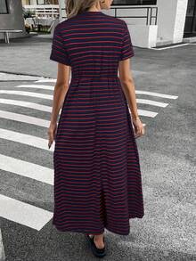 Siren Gaze 女士休闲条纹中长连衣裙，夏季 - 彩色 - 查看 2