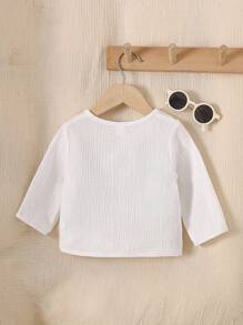 SHEIN 1pc Baby Boys' Cotton Long Sleeve Jacket, Single-Breasted With Pockets, Loose Fit Korean Style Casual Outerwear, Soft & Comfortable Fabric, Suitable For Autumn/Winter Wear Fall - Apricot - View 2