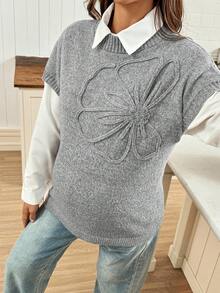 SHEIN Herbstkleidung, Herbstkleidung, Umstandsmode Herbstkleidung Umstandsmode Umstandsmode Floral Jacquard Strick Lässig Loose Weste Damen Pullunder Grauer Pullunder Ärmellose Pullover Blumenpullover Pullover Oberteil Pullunder für Damen Schleife Pullover Damen Pullunder Gestrickter Pullunder