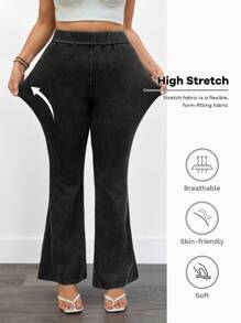 SHEIN Tall CURVE جينز أسود بخصر مطاطي وساق واسعة، مناسب للمناسبات الكاجوال والخروج والنوادي والمطار، مناسب للمقاسات الكبيرة، للصيف والخريف والعودة للمدرسة والهالوين والطراز Y2K من القرن ال- 2000، طراز شارع جميل، غوث، جرانج، تكنو - الأسود - مشاهدة 1