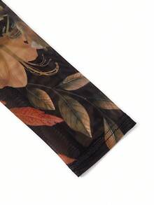 Ellevyn Vestido ajustado de manga larga con cuello alto, plisado, con estampado de malla de hoja de arce para mujer - Multicolor - Ver 6