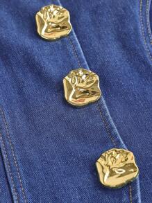 Firerie Kids Firerie Kids Tween Girls Elegant 2 Pcs Casual Minimalist French Metal Big Button Sleeveless Women's Thin Denim Blazer And Hight Waist Pleated Denim Short Skirt,Luxury Style Decorated Button Cardigan Vest + Pleated Mini Skirt 2 Pieces Suit Set,For Party Y2K Two Pieces Outfit,Office Outfits,Kids Fall Back To School Homecoming Two Pieces Outfits,Tween Girls Dark Wash Denim Camisole Skirt Set With Pleated Design,Everyday Casual Sleeveless Denim Two-Piece Outfit For Tween Girls - Dark Wash - View 3