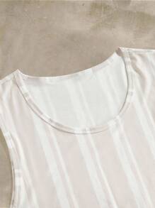 EASEVO Plus Size Men's Striped Knit Printed Tank Top, Suitable For Summer - White - View 3