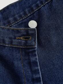 SHEIN Tall CURVE Quần short denim cạp cao thời trang dạo phố mùa hè thường ngày cỡ lớn dành cho nữ - Rửa tối - Xem 3