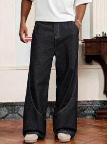 SWAVVY Vintage American Niche Design Washed Denim Wide Leg Jeans, Slimming & Versatile - Blue - View 5