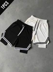 Manfinity Sport Corelite 男士黑白运动短裤，带拉链和松紧腰带，训练短裤，男士篮球短裤，健身短裤，健身房短裤