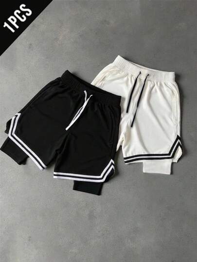 Manfinity Sport Corelite 男士黑白运动短裤，带拉链和松紧腰带，训练短裤，男士篮球短裤，健身短裤，健身房短裤