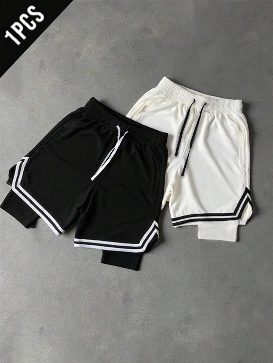 Manfinity Sport Corelite 男士黑白运动短裤，带拉链和松紧腰带，训练短裤，男士篮球短裤，健身短裤，健身房短裤