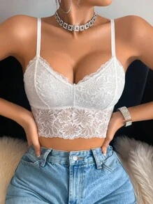 SHEIN 4 pièces/set Soutien-gorge sans fil sexy en dentelle de couleur unie pour femmes - Multicolore - Voir 7