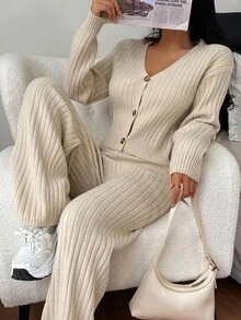 Sparklyn Ribbed V-Neck Fitted Cropped Top & Straight Leg Casual Pants Knit Suit Set Two Pieces Set Knit Set Co Ord Sets Ribbed Sweater Set Women Pants Set Two Pieces Set Women Pants Set Ribbed Knit Set Women Two Pieces Pants Set Knit Two Pieces Set Ribbed Two Pieces Set Two Piece Set Girl Co Ord Sets Teen Pants Suit Fall Winter Sweater For Girls Kids Two Piece Sets Girls Knit Pants Girls Knit Sweater Girl Knit Set