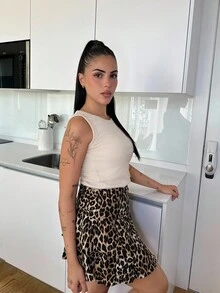 Lucia Bellido 女士复古豹纹褶皱双层荷叶边可爱迷你休闲裙、秋季女装、豹纹服装、万圣节风俗女装、感恩节女装、返校节、圣诞节女装、嬉皮士服装、公主女装、化妆舞会裙、猫女服装、性感派对 - 彩色 - 查看 6