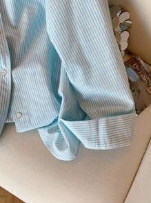 Airaco 女式条纹骑士印花长袖单排扣休闲衬衫