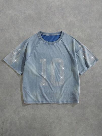 Street Life T-shirt à manches courtes de style ample pour hommes avec imprimé diamants étincelants, débardeur ample