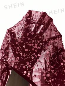 KIZN Vestido mini de lentejuelas de lujo con diseño asimétrico, espalda descubierta, ideal para fiestas, eventos y celebraciones de Año Nuevo y vacaciones - Burdeos - Ver 6