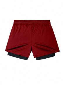 Gym Rark Men's Letter Print Drawstring Waist Double Layer Sports Shorts Sweat Pants - Burgundy - View 3