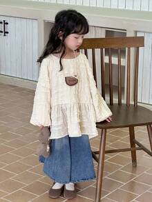 Dazy Kids 女童幼儿圆领长袖T恤，秋季服装 - 杏色 - 查看 2