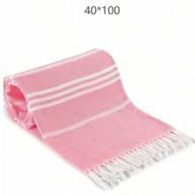 SHEIN 1pc Classic Series Durable Non-Shrink Turkish Tassel Beach Towel, Available In Multiple Sizes, Sand-Resistant, Quick-Drying, Lightweight, Suitable For Beach, SPA, Travel, Stripe Sports Towel - Hot Pink - View 7