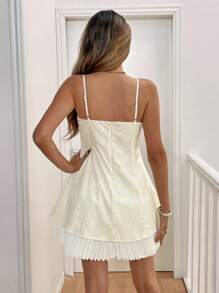 SHEIN Frenchy Women Summer Elegant Patchwork Pleated Hem Slip Dress Casual - Apricot - View 2