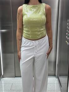 Lucia Bellido Pantaloni largi, tricotați, albi, moi, pentru casă - alb - Vizualizare 3