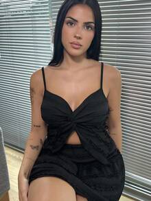 Lucia Bellido 2 Stücke Damen-Set mit Camisole-Top und A-Linien-Minirock mit Rüschenbesatz, Frühling/Sommer