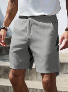 Manfinity Homme Quần short trơn màu thường ngày cho nam, mùa hè - Xám - Xem 6