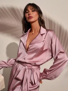 Chiquease 女士休闲浪漫温柔淑女通勤魅力领带蝴蝶结连体裤 - 粉色 - 查看 6