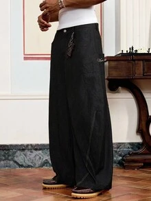 SWAVVY Men's Woven Casual Loose Solid Color Pants, Fashionable Daily Wear, Fall