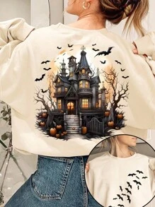 EMERY ROSE 加大码万圣节连帽衫，加大码街头图案长袖运动衫，可爱秋冬上衣，度假风