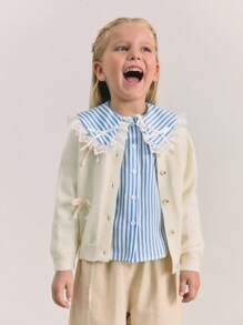 Maija Kids Maija Kids 少女条纹彼得潘领长袖衬衫，适合日常休闲和通勤穿着 - 藍色 - 查看 5