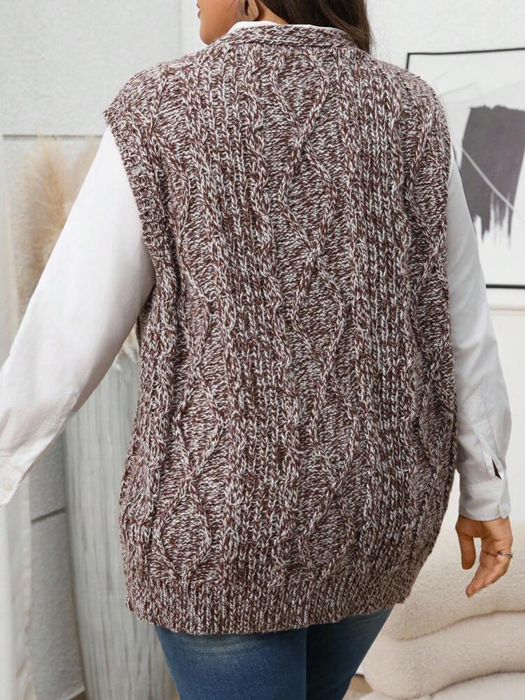 Plus Size Women V-Neck Single-Breasted Pocket Loose Casual Vest Cardigan In Fall/Winter