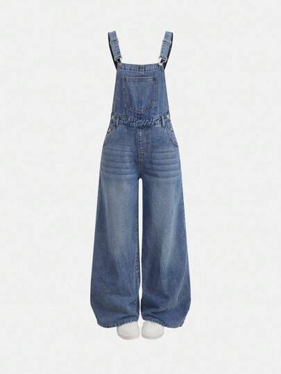 SHEIN Girlism Quần yếm denim ống rộng túi xéo phong cách Y2K cho bé gái tuổi teen, trang phục thường ngày và thoải mái cho trẻ em mùa thu, trang phục dự tiệc hòa nhạc rave thường ngày, trang phục tốt nghiệp nhà thờ cho bé gái, thời trang đường phố, trang phục trở lại trường, phong cách những năm 2000, trở lại trường