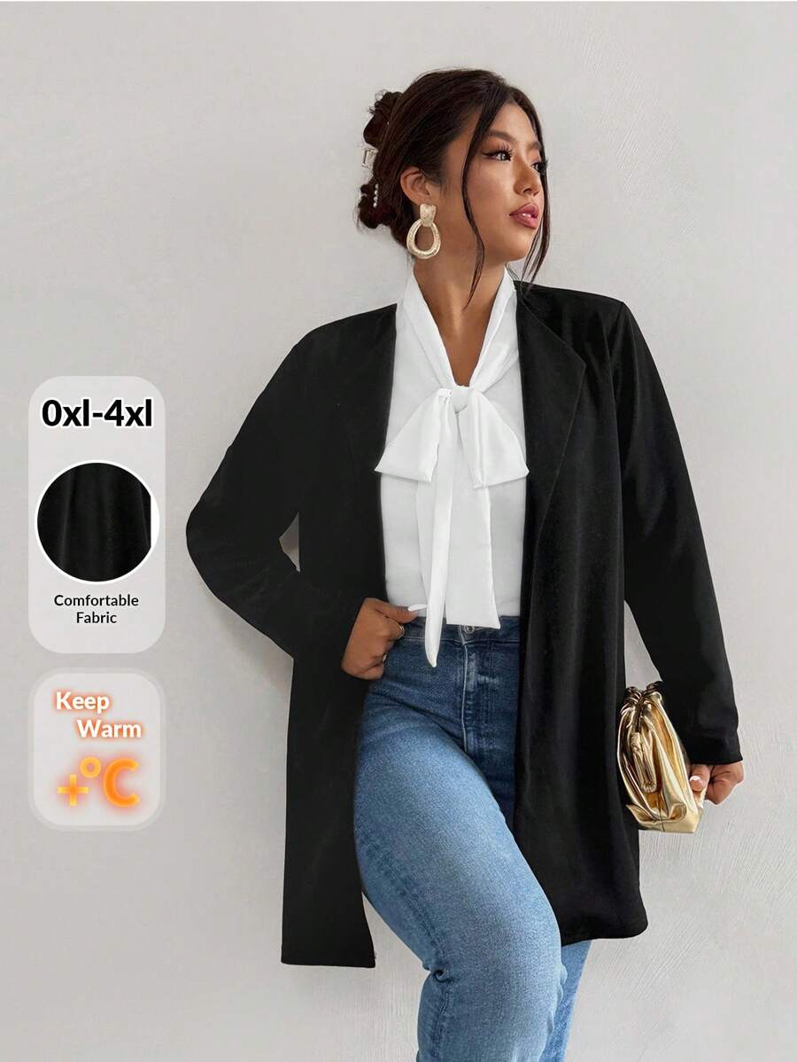 Firerie Áo khoác dài vừa phải cho nữ cỡ lớn, trang phục công sở tối giản, giản dị cho mùa thu - màu đen - Xem 1