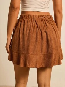 Freevana Váy quấn eo xếp nếp màu trơn cỡ lớn thường ngày - Màu Khaki - Xem 2