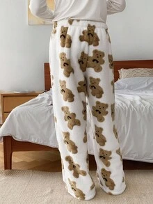 DAZY Men's Bear Pattern Fleece Lounge Pants, Autumn/Winter, Fall Fluffy Pajama