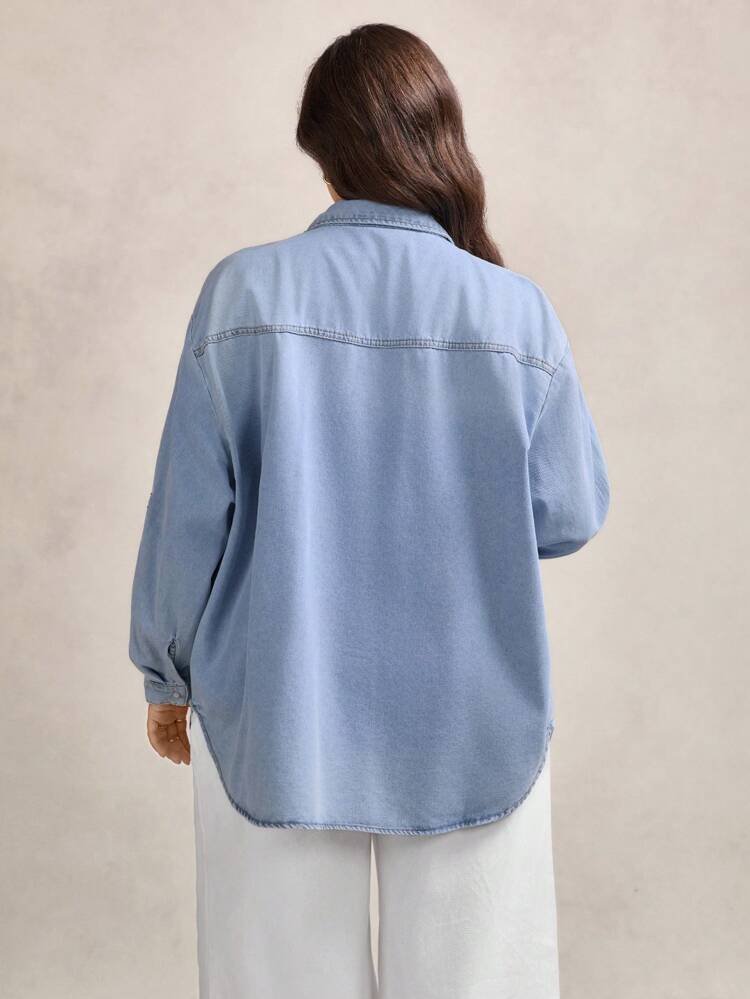 Plus Chemise En Jean Poche À Rabat Manches Pattes