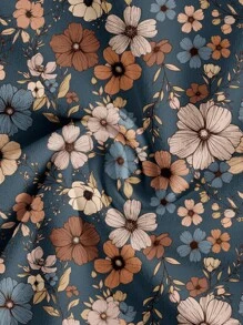 SHEIN LUNE 女士休闲方领碎花衬衫，适合春夏度假穿着，碎花夏季上衣，大码碎花上衣，波西米亚风碎花衬衫，大码夏季上衣，可爱大码上衣，夏季碎花衬衫，时尚女士衬衫，休闲 - 彩色 - 查看 4