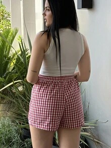 Lucia Bellido شورت بناتي موضة بنمط البارز الأحمر المنسوج - الأحمر - مشاهدة 2