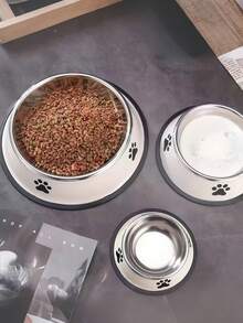 1PC大容量不锈钢宠物碗带爪印图案防滑耐用狗碗适用于中大型犬喂食饮水碗宠物用品狗配件宠物爱好者礼物 - 白色 - 查看 7