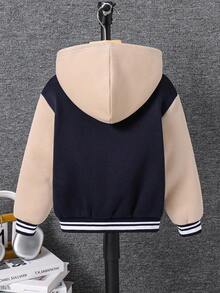 SHEIN Toddler Boys Casual Patchwork Color Block Thick Hooded Jacket, Suitable For School, Garden, Birthday, Fall, Winter Season, Halloween, Vintage - Multicolor - View 2