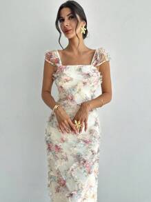 Firerie 女士优雅浪漫度假海滩约会假日下午茶，暑假返校季服装，多色网眼刺绣修身针织连衣裙，适合夏季穿着，婚礼宾客服装，适合多种场合 - 彩色 - 查看 3