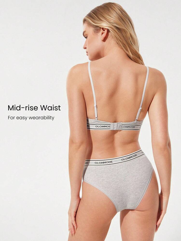 ストレッチコットン混 通気性 ミッドライズ エラスティック ロゴ ウエスト ビキニスタイル 下着 デイリーカジュアルウェア