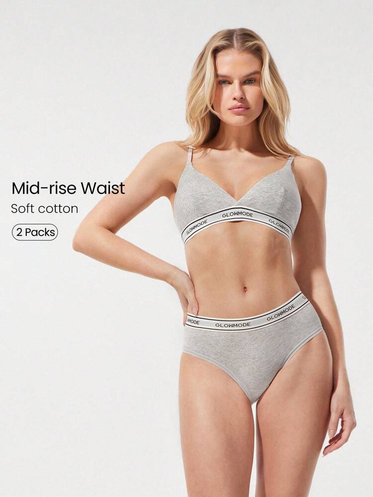ストレッチコットン混 通気性 ミッドライズ エラスティック ロゴ ウエスト ビキニスタイル 下着 デイリーカジュアルウェア